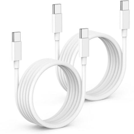 Lot de 2 chargeurs pour iPhone 15/iPhone 16 - Câble USB-C vers USB-C - 2 m - Charge et synchronisation - Blanc