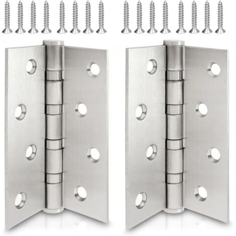 Lot de 2 Charnière de Porte Argent, Penture paumelle renforcée par 4 billes en acier, Charnière en inox Épaisseur du matériau 2,5 mm + vis