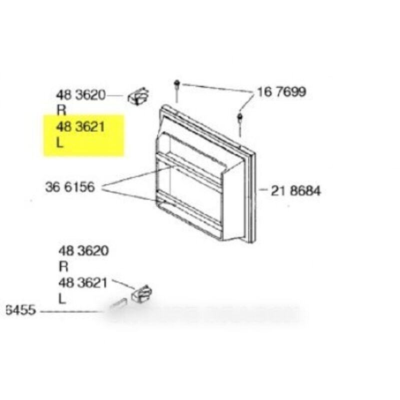 Lot de 2 charnières [040 2 + 040 5] (481231018626, 00483621) Réfrigérateur, congélateur BAUKNECHT, BEKO, BOSCH, GAGGENAU, GRUNDIG, IKEA WHIRLPOOL,