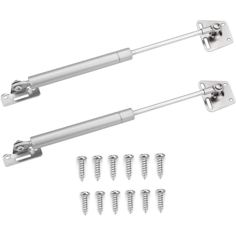 Lot de 2 charnières à ressort à gaz avec vis pour coffre à jouets, armoire, armoire à chaussures (100 N)