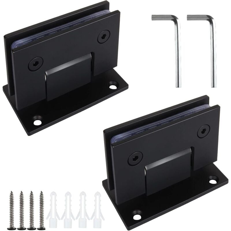 Cyslmuk - Lot de 2 charnières de porte de douche en verre à 90 degrés, pièces de rechange noires, clips de porte de salle de bain en acier inoxydable