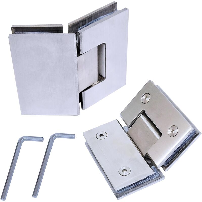 Lot de 2 charnières de porte de douche solides en acier inoxydable 304 à 135 degrés sans cadre pour porte de salle de bain en verre trempé résistant