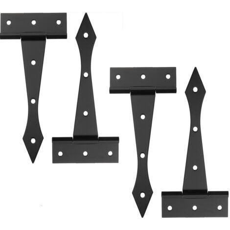 Lot de 2 charnières de porte en T de 10,2 cm, charnières de porte d'abri de jardin, charnières de porte durables pour clôtures en bois, portes de cour, portes de grange, boîte en bois, noir mat