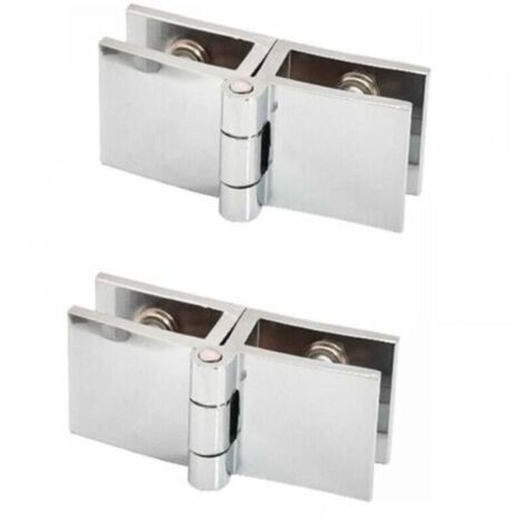 Lot de 2 charnières de porte en verre à 180 degrés, sans perçage, clip pour verre d'épaisseur 5 à 8 mm