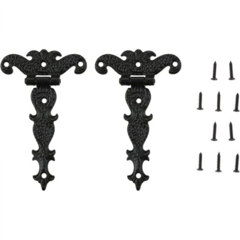 Lot de 2 charnières de porte noires, fixations décoratives en T pour meubles, charnières à bout pour fenêtres, armoires
