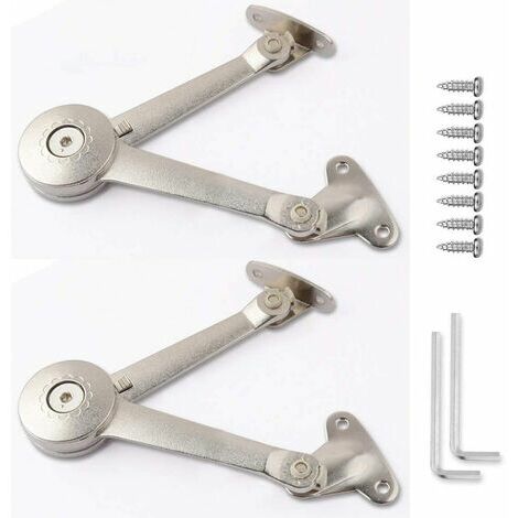 Lot de 2 charnières de support de couvercle en nickel satiné avec fermeture en douceur pour soutenir les couvercles d'armoires, coffre à jouets, armoire, armoire, poids maximum 18 kg, avec vis et clé hexagonale.