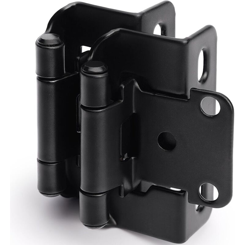 Lot de 2 charnières noires à recouvrement de 1/2 po pour portes d'armoire (1 paire) – Charnières semi-dissimulées à fermeture automatique