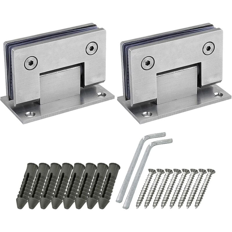 Lot de 2 charnières de porte de douche à 90 degrés avec vis, 4 mm d'épaisseur, en acier inoxydable pour porte de salle de bain et verre (argent)