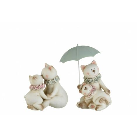 Lot de 2 chats en couple avec couronne de fleurs en résine et ombrelle