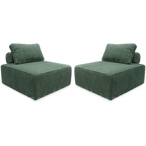 Lot de 2 chauffeuses pour canapé modulables velours côtelé  Velours côtelé Vert