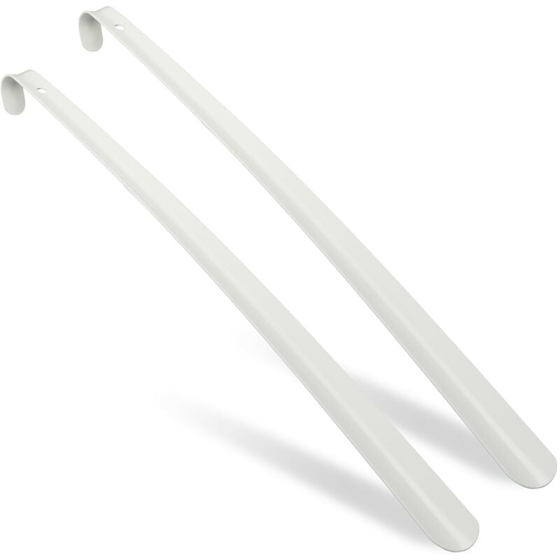 Lot de 2 chausse-pieds, 58,5 cm de longueur, accessoire en métal, à accrocher, pour chaussures, blanc - Relaxdays