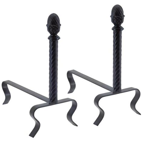 Lot de 2 chenets à buche en fer forgé noir et or – Dimensions 39 x 39 cm – Design classique pour cheminée – Visiodirect