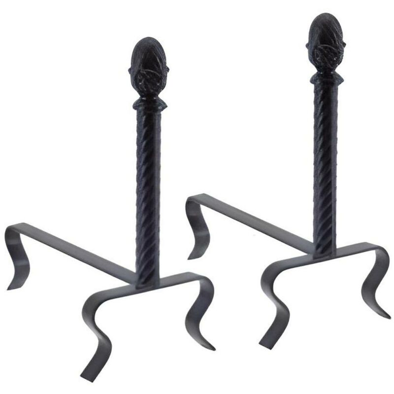 Lot de 2 Chenets à buche pour cheminée en Fer forgé coloris Noir / Or - 39 x 39 cm