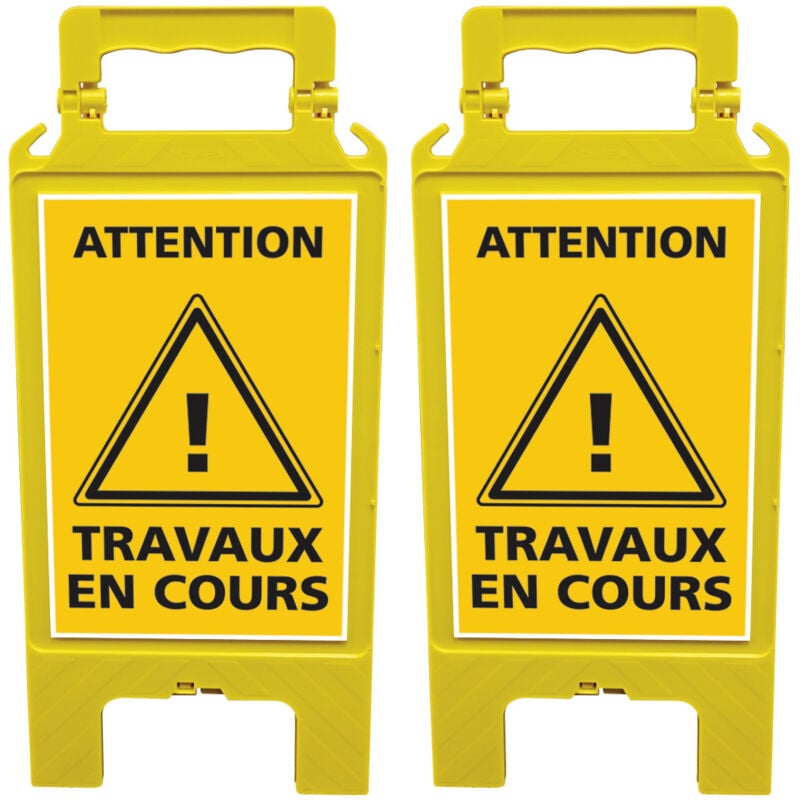 Lot de 2 chevalets attention travaux en cours, Balise de signalisation travaux - Chevalet jaune