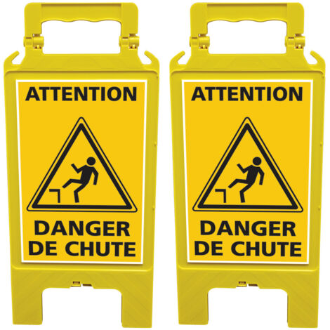 Lot de 2 chevalets de signalisation, attention danger de chute - Chevalet jaune