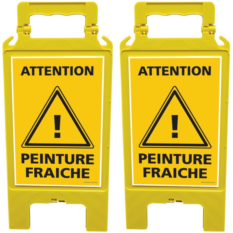 Lot de 2 chevalets de signalisation, attention peinture fraiche - Chevalet jaune