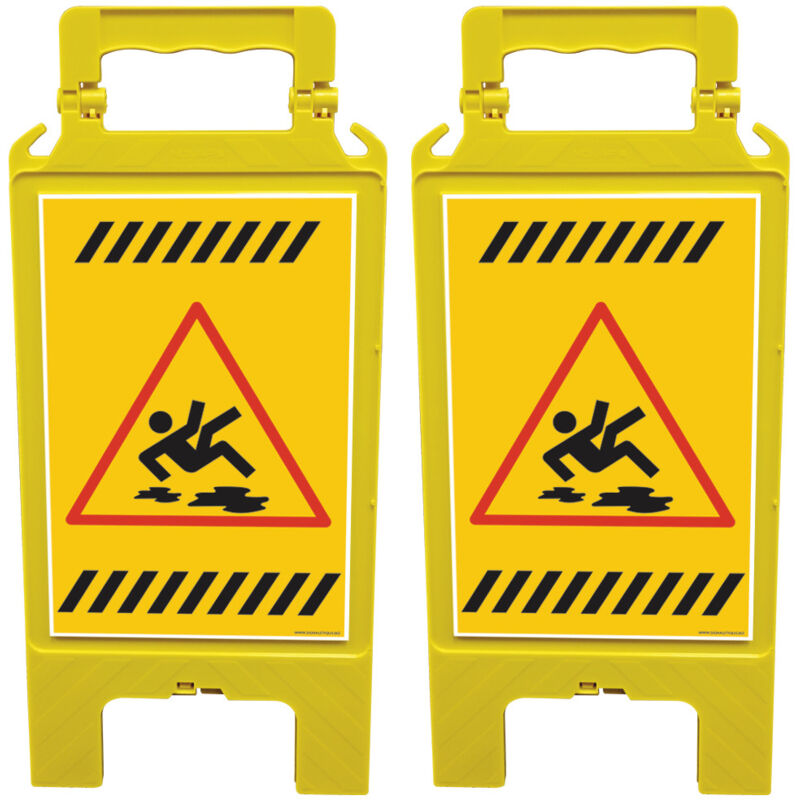 Lot de 2 chevalets de signalisation, attention sol glissant, risque de chute - Chevalet jaune