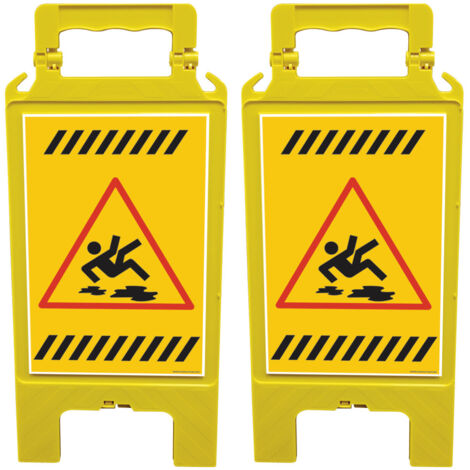 Lot de 2 chevalets de signalisation, attention sol glissant, risque de chute - Chevalet jaune