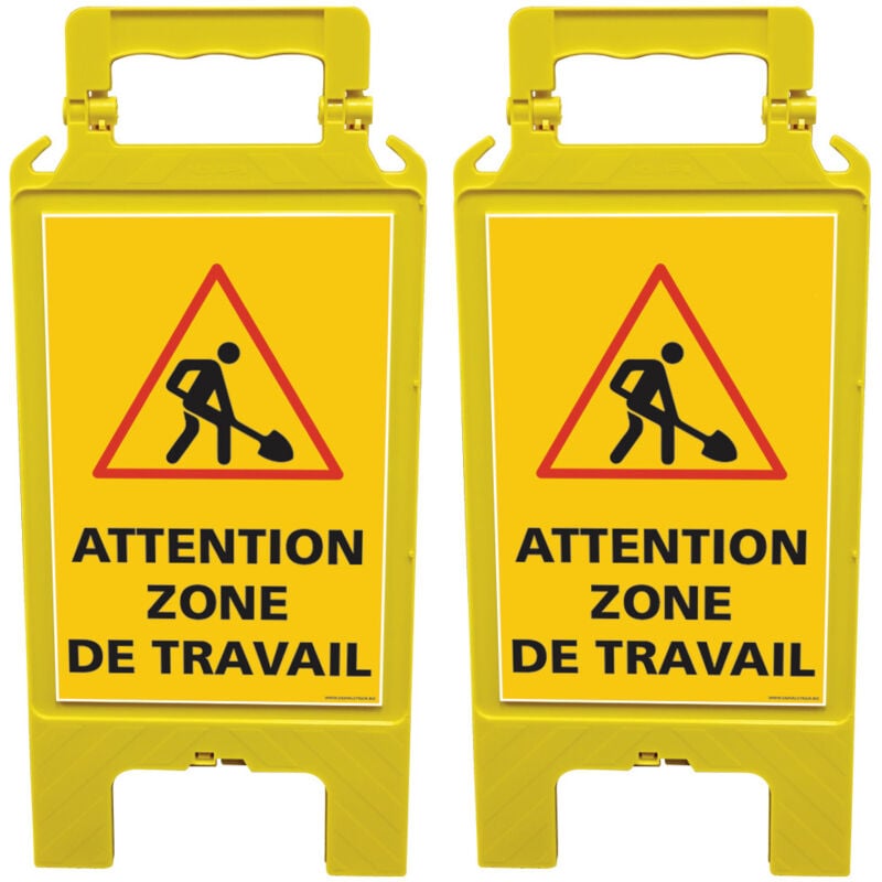 Lot de 2 chevalets de signalisation, attention zone de travail - Chevalet jaune