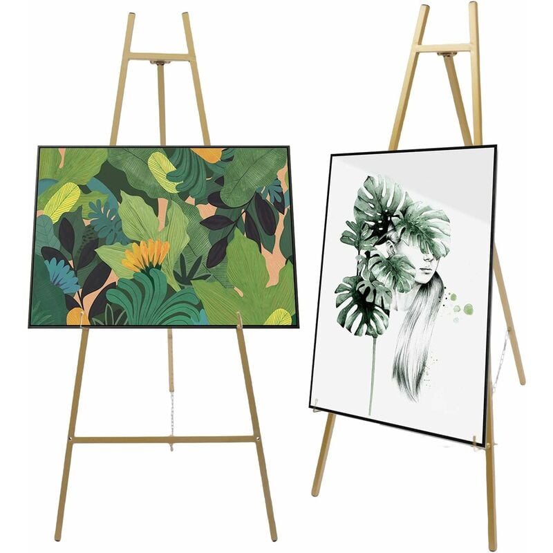 Lot de 2 chevalets en métal doré pour la présentation d'images, posters, peintures et photos