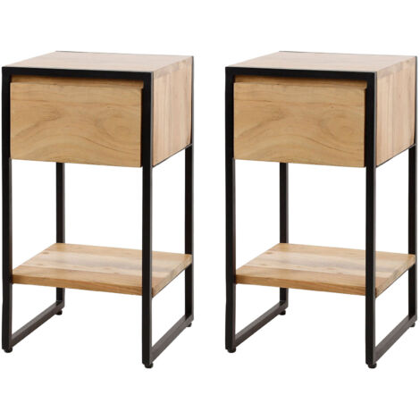 Lot de 2 chevets 1 tiroir 30x30x55 cm en acacia naturel et métal noir