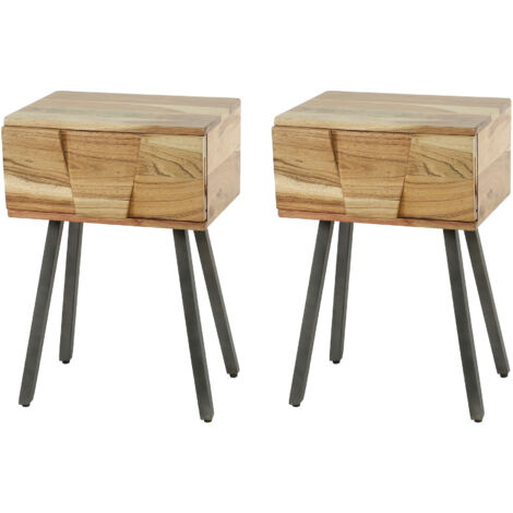 Lot de 2 chevets 1 tiroir 40x30x60 cm en acacia naturel et métal noir
