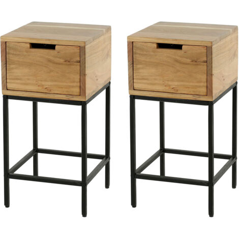 Lot de 2 chevets 30x30x60 cm en acacia et métal