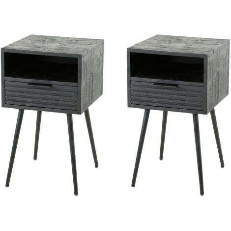 Lot de 2 chevets 35x35x62 cm en manguier massif noir