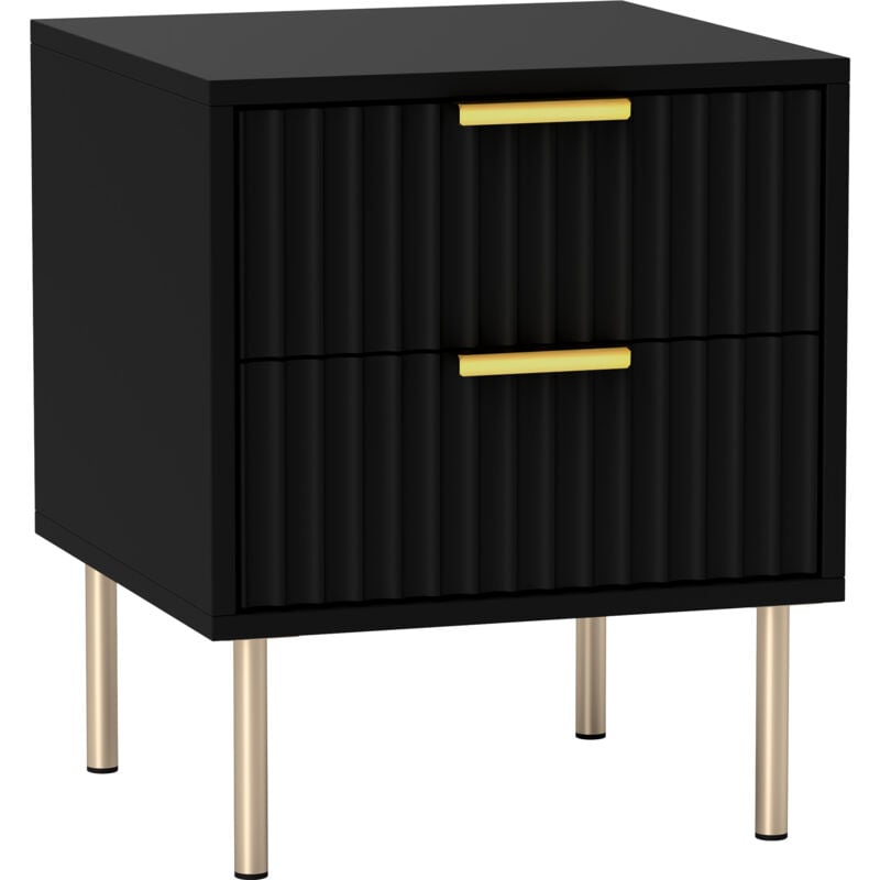 Chevet design contemporain 2 tiroirs effet cannelé coloris champagne doré noir