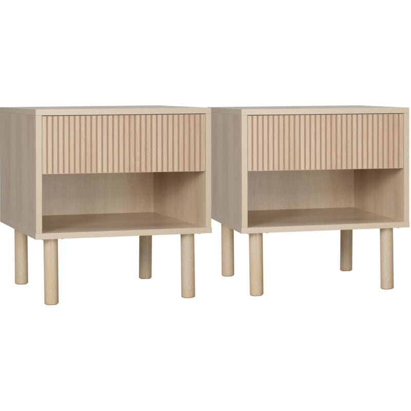 Lot de 2 chevets design Urban Craft tiroir niche effet bois clair naturel