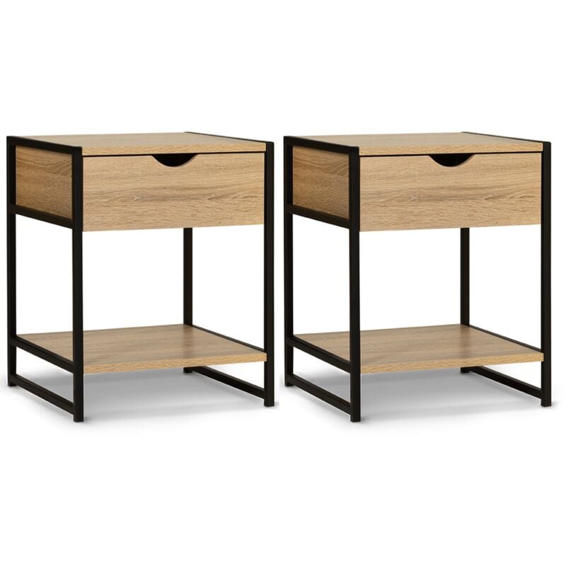 Lot de 2 tables de chevet Idmarket detroit - Design industriel - Bois-clair