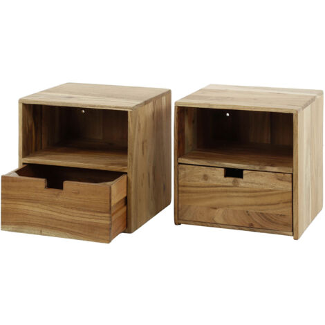 Lot de 2 chevets suspendus 1 tiroir 30x25x30 cm en acacia naturel