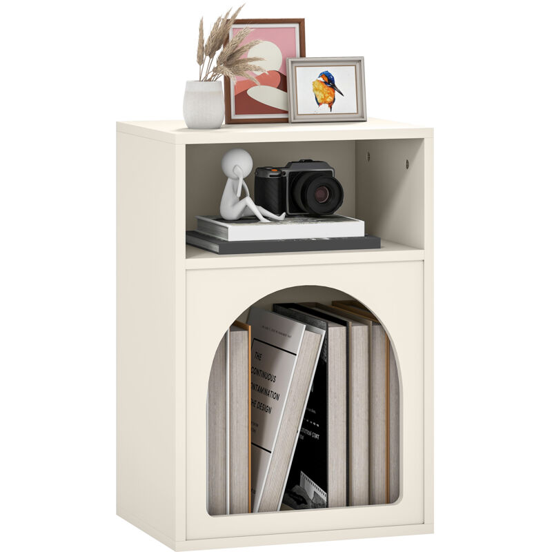 Table de chevet - HOMCOM - compartiments ouverts - design arqué - MDF - 40 x 30 x 60 cm - crème