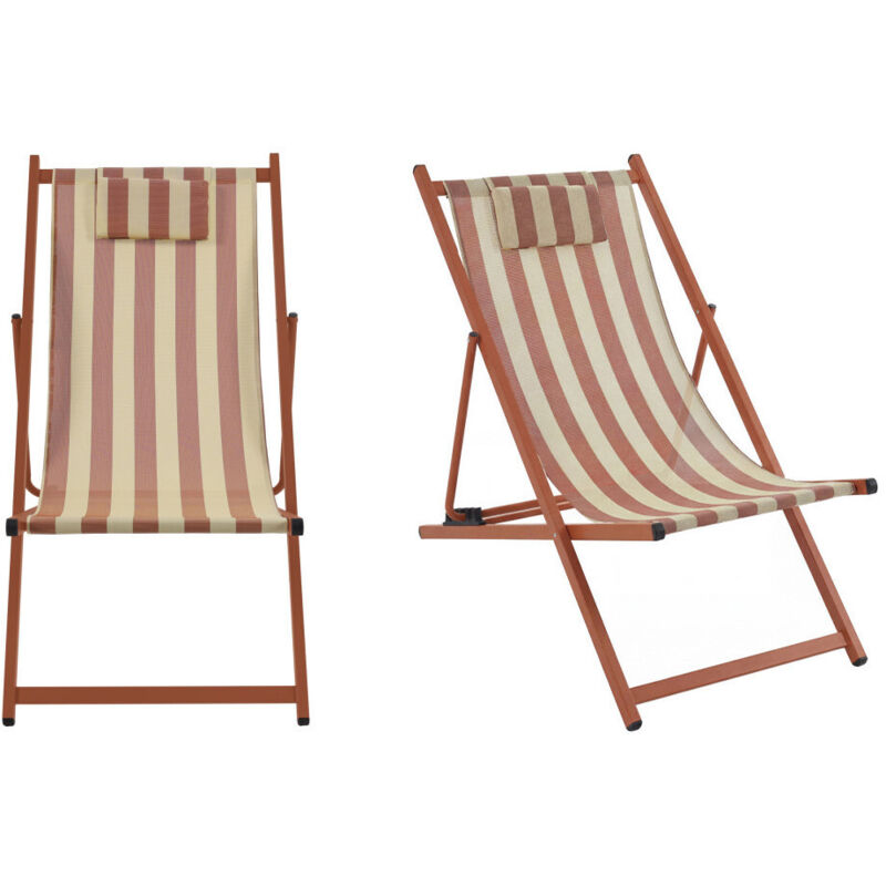 Lot 2 chiliennes aluminium transat jardin chaise longue extérieur terrasse Brisa