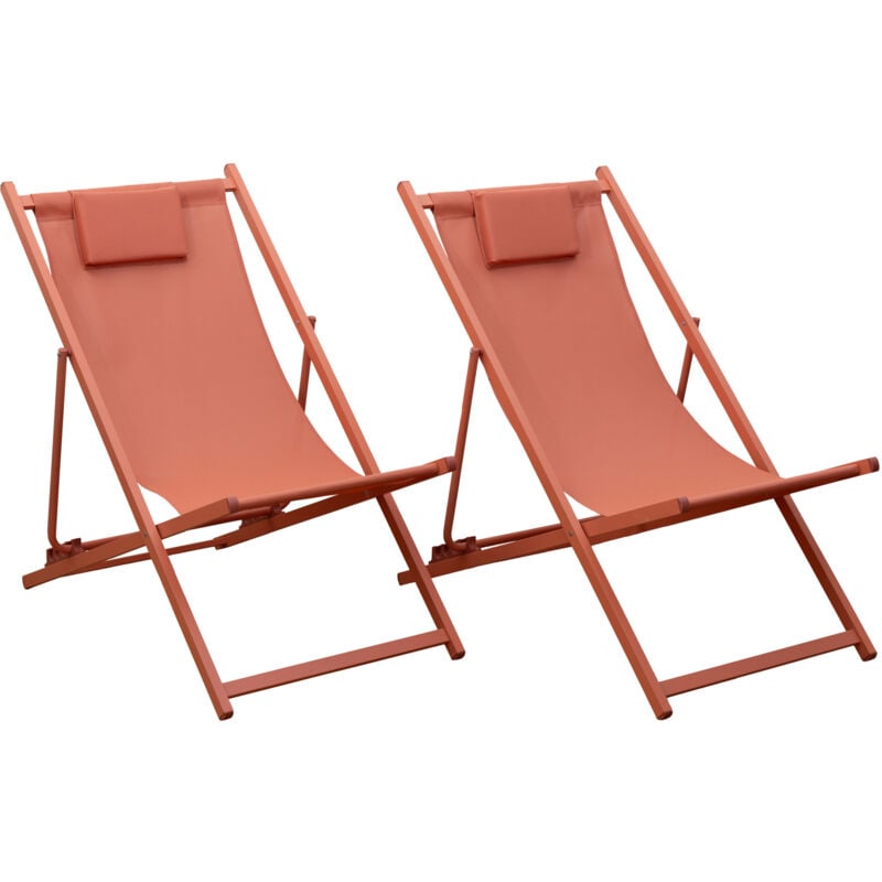 Happy Garden - Lot de 2 chiliennes cyprus - textilène terracotta/structure terracotta