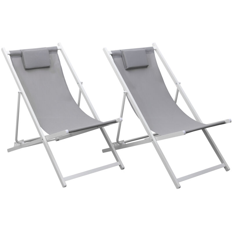 Lot de 2 chiliennes CYPRUS - textilène gris/structure blanche - Gris / Blanc