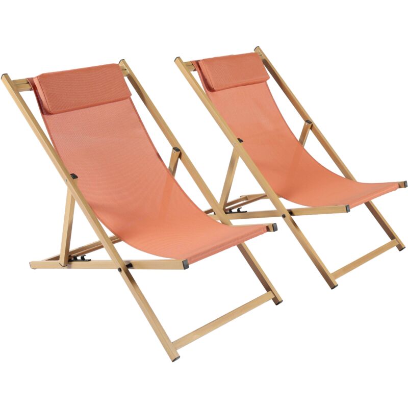 Lot de 2 chiliennes en aluminium inclinable 4 positions terracotta