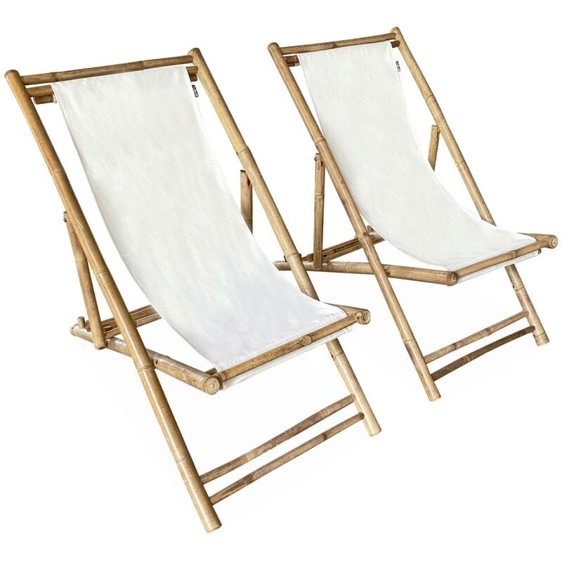 Lot de 2 chiliennes en bambou. toile naturelle polyester et coton. davao L110 x P60 x H94cm