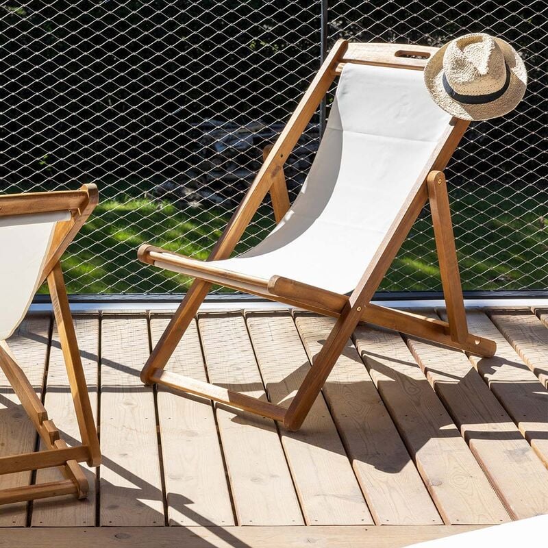 Lot de 2 transats Fidgi en acacia écru