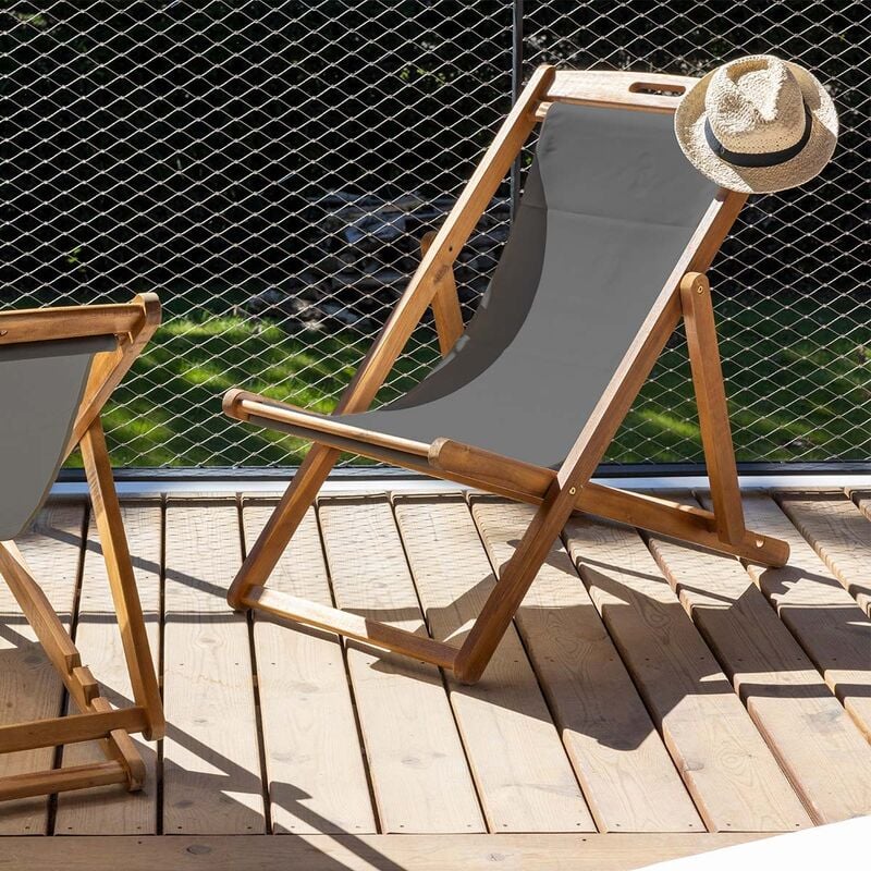 Lot de 2 transats Fidgi en acacia gris