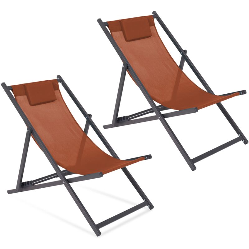 Lot de 2 chiliennes lota en acier et toile textilène terracotta