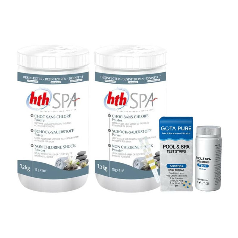 Lot de 2 Choc sans chlore poudre spa et bandelettes 7 en 1
