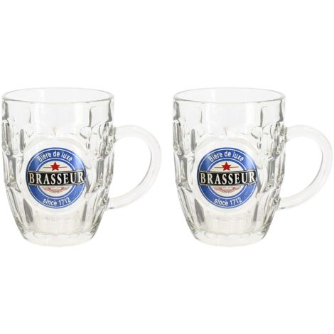Lot de 2 chopes à bière en verre 54cl, BRASSEUR