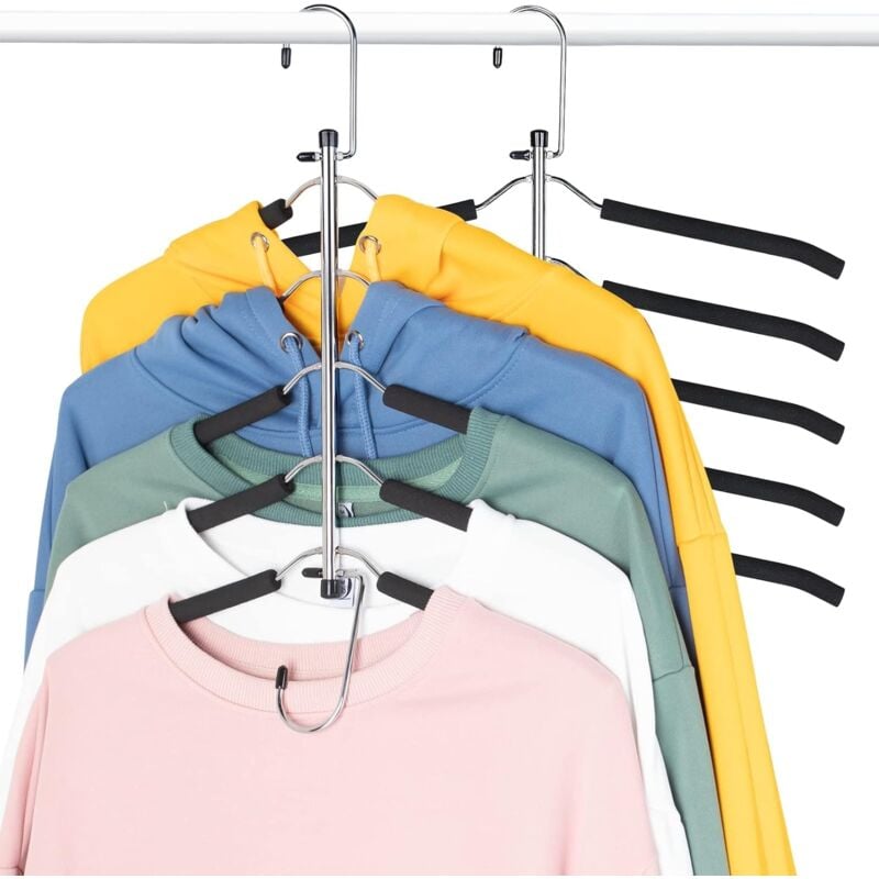 Lot de 2 cintres à vêtements peu encombrants, 6 niveaux, hangers clothes, avec rembourrage en mousse antidérapant, organisateurs de placard et