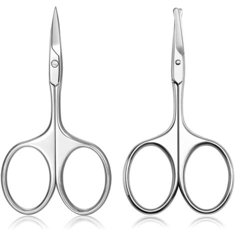 Lot de 2 ciseaux à cheveux pour le nez, les oreilles et les sourcils, pour coiffure du visage, pointe droite et arrondie Petits ciseaux de toilettage pour homme et femme