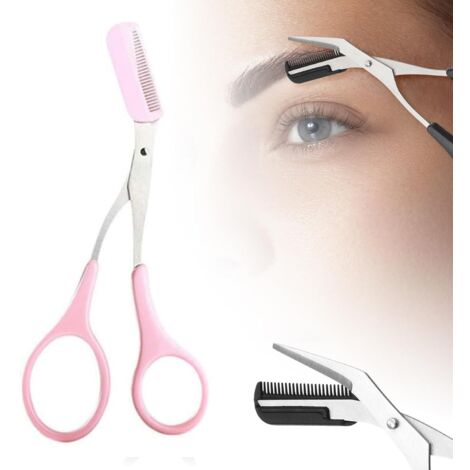 Lot de 2 Ciseaux à sourcils améliorés, 2 en 1, avec peigne, pour épicer les sourcils et la beauté des cils, cadeau pour hommes et femmes (rose)