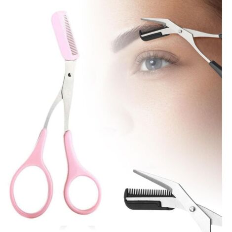 Lot de 2 Ciseaux à sourcils améliorés, 2 en 1, avec peigne, pour épicer les sourcils et la beauté des cils, cadeau pour hommes et femmes (rose)