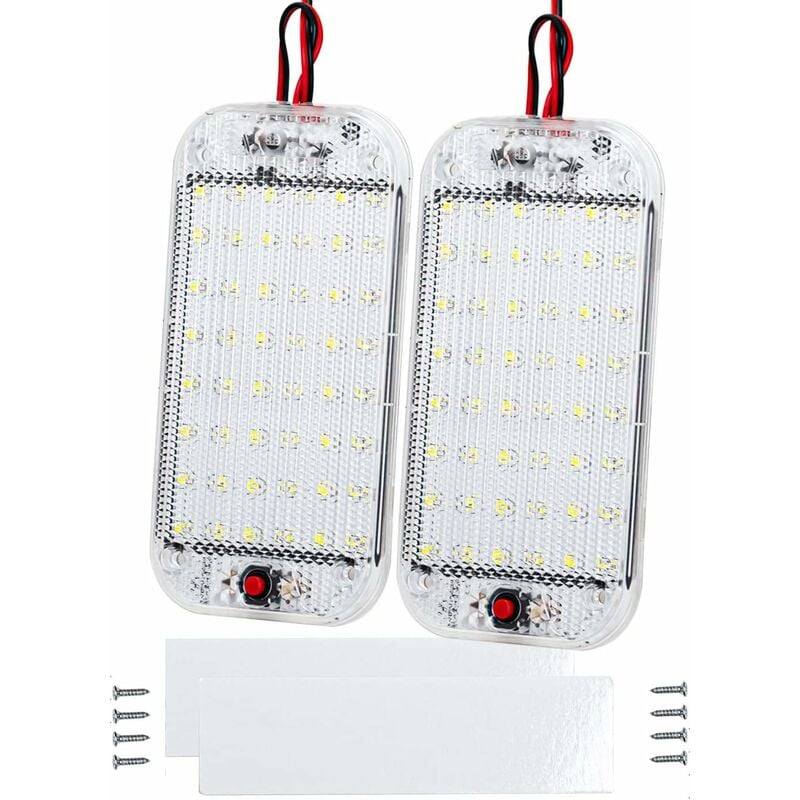 Aougo - Lot de 2 éclairages d'intérieur led 12 v - 85 v - 48 led - Éclairage intérieur pour voiture, camping-car, camion, bateau, caravane