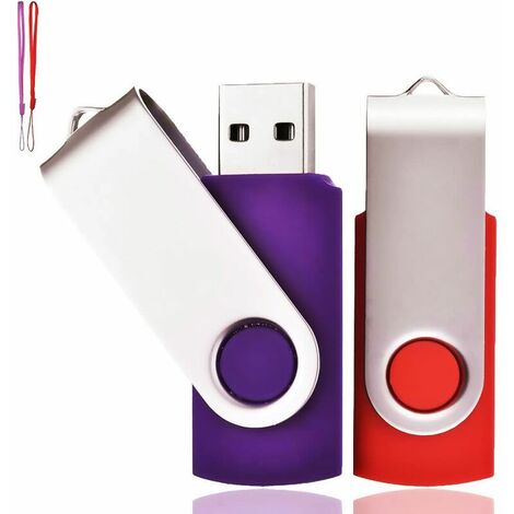 Lot de 2 Clé USB 32 Go USB 2.0 Mémoire Flash Drive Clef USB Pivotantes avec Cordes Bon Cadeau pour Enfant Parents et Amis (32G, Rouge/Violet)