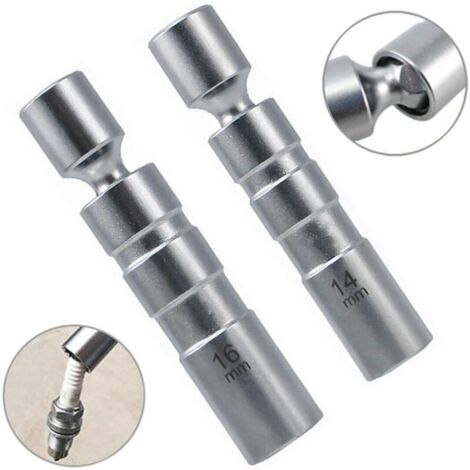 Lot de 2 clés à bougie d'allumage 14 mm, 16 mm, candélabres magnétiques à douze pointes  Clé à bougie universelle flexible 3/8" Outil de démontage de clé à douille pour bougie d'allumage (court)